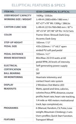 0025 IE 500   SPECIFICATIONS